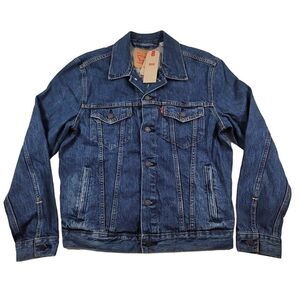 Levis Denim Blue‎ Trucker Jacket Mens Medium Camouflage Chenille Logo $89 NEW